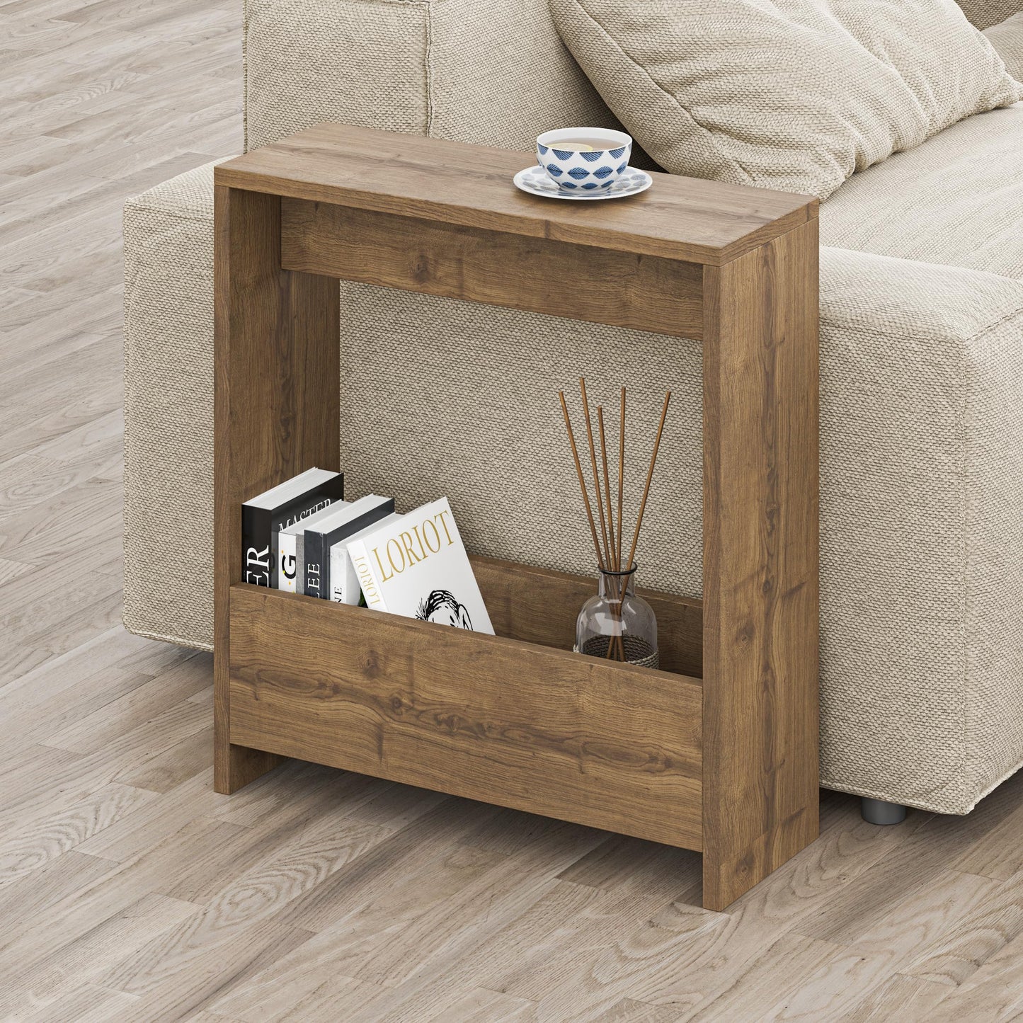 Modern Side Table with Magazine Rack - Multiple Colors Available